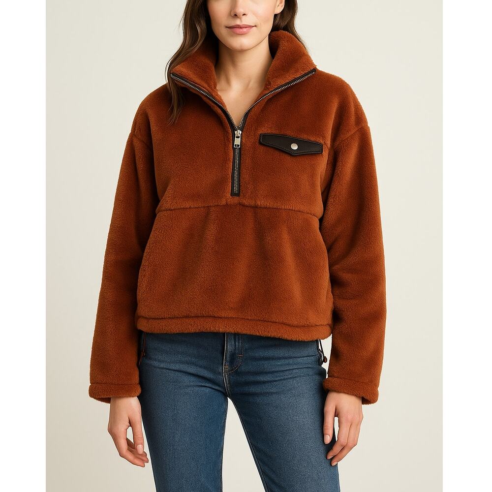 Blank NYC Burnt Orange Fuzzy Half-Zip Pullover Jacket Women’s XS